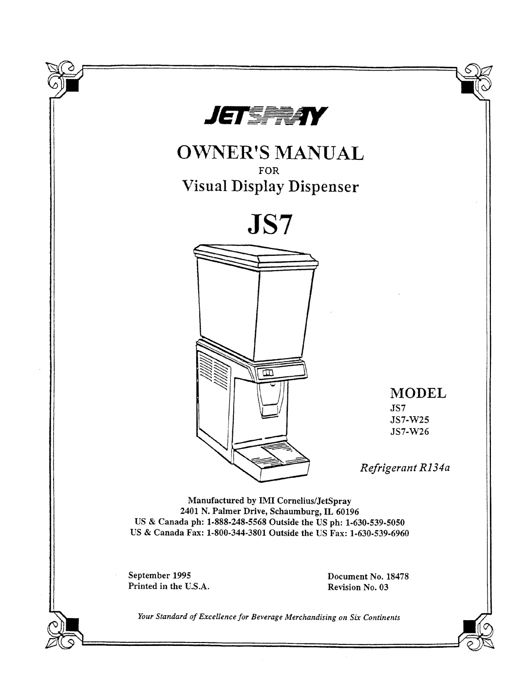 Cornelius JS7-W26, JS7-W25 manual 