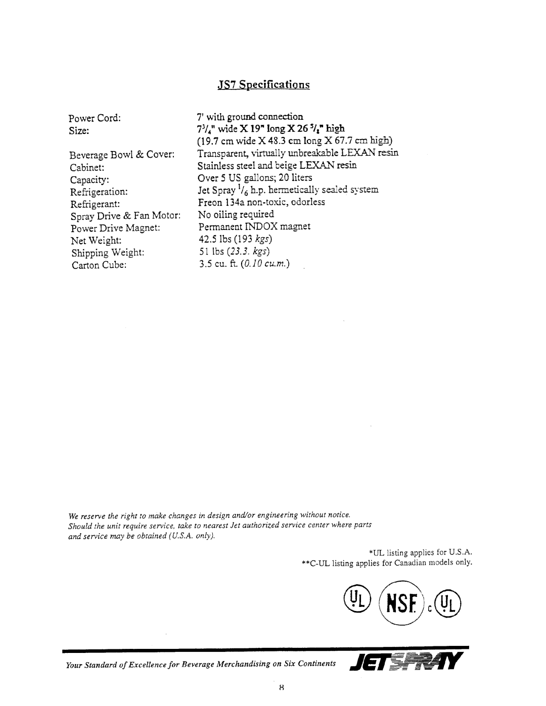 Cornelius JS7-W25, JS7-W26 manual 