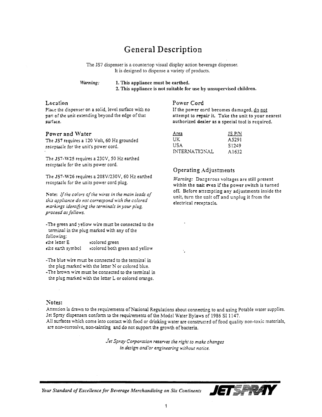 Cornelius JS7-W26, JS7-W25 manual 