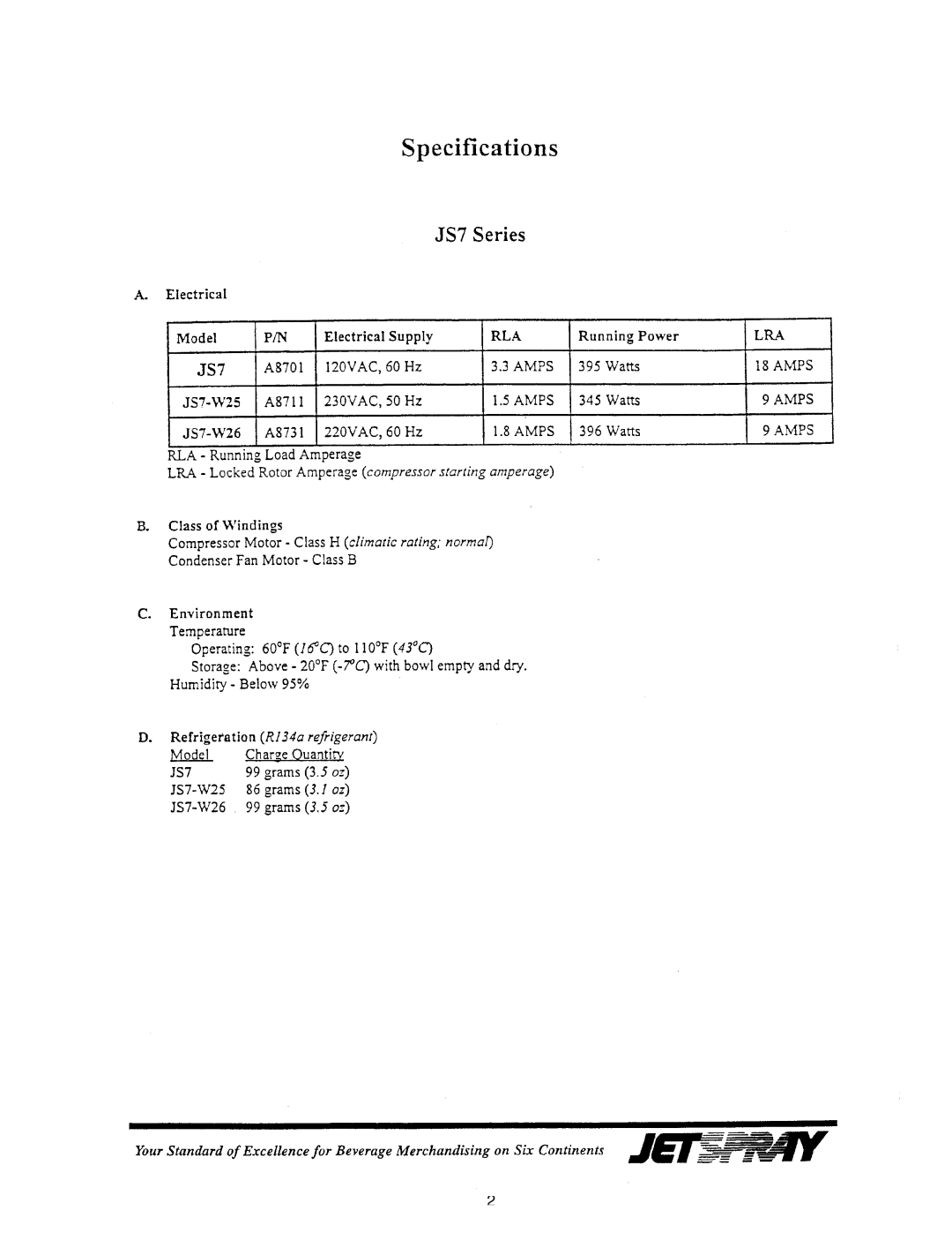 Cornelius JS7-W25, JS7-W26 manual 