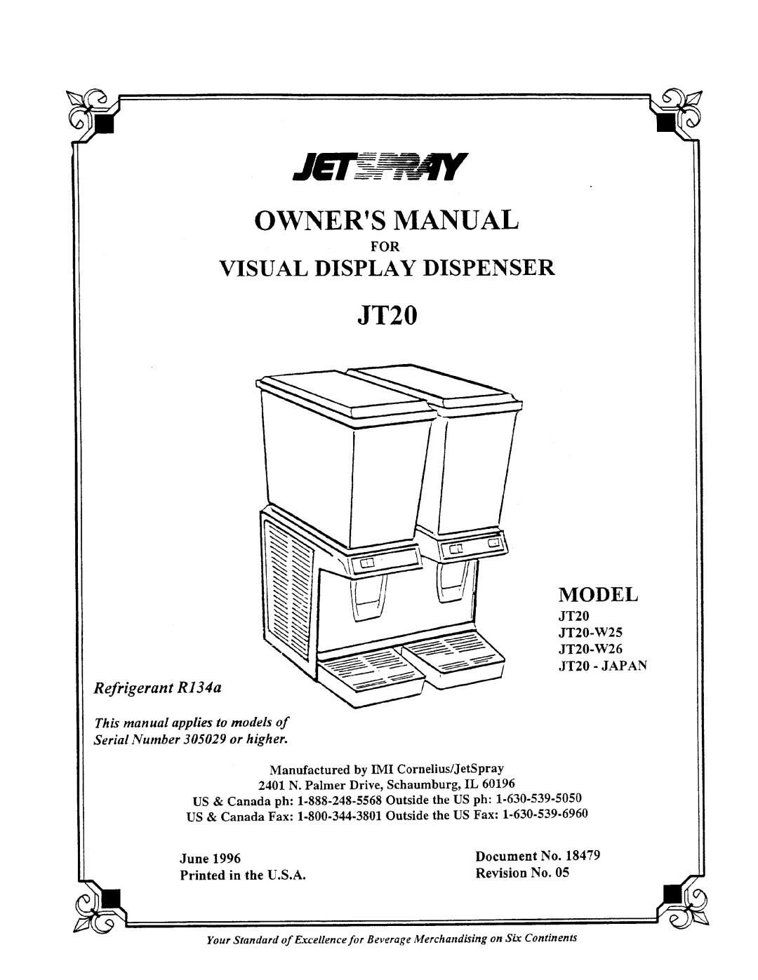 Cornelius JT20-Japan, JT20-W25, JT20-W26 manual 