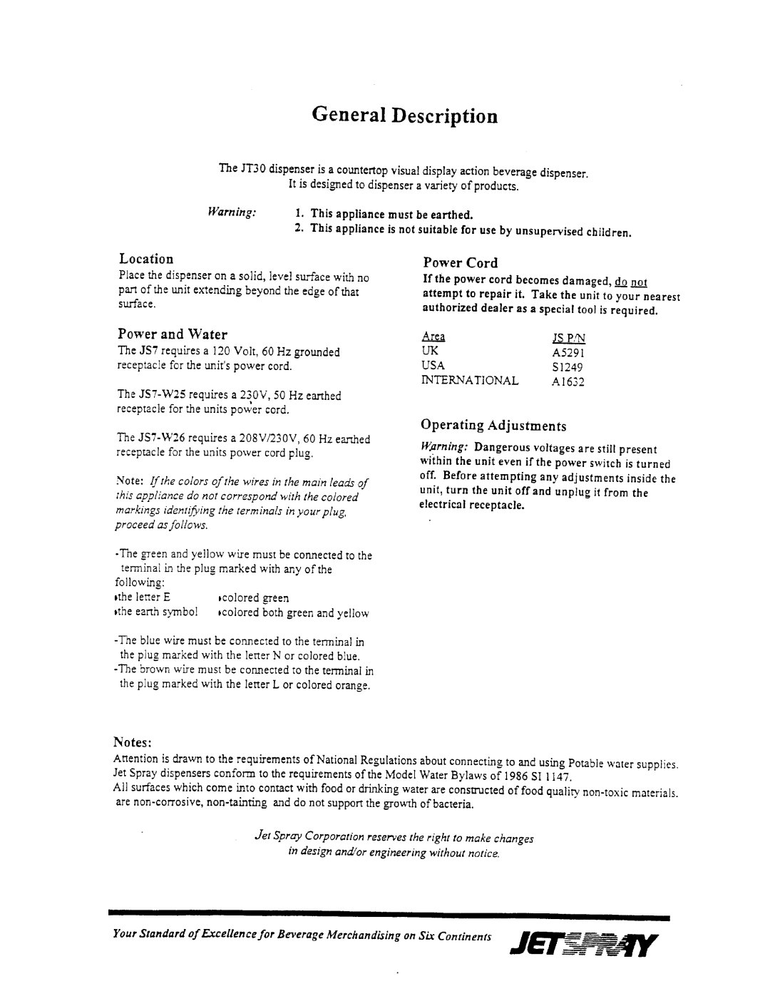 Cornelius JT30-W25, JT30-W26 manual 