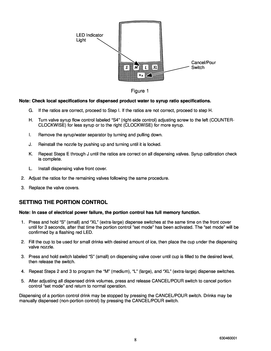 Cornelius Liquid Base Beverage Dispenser installation manual Setting The Portion Control, Figure 