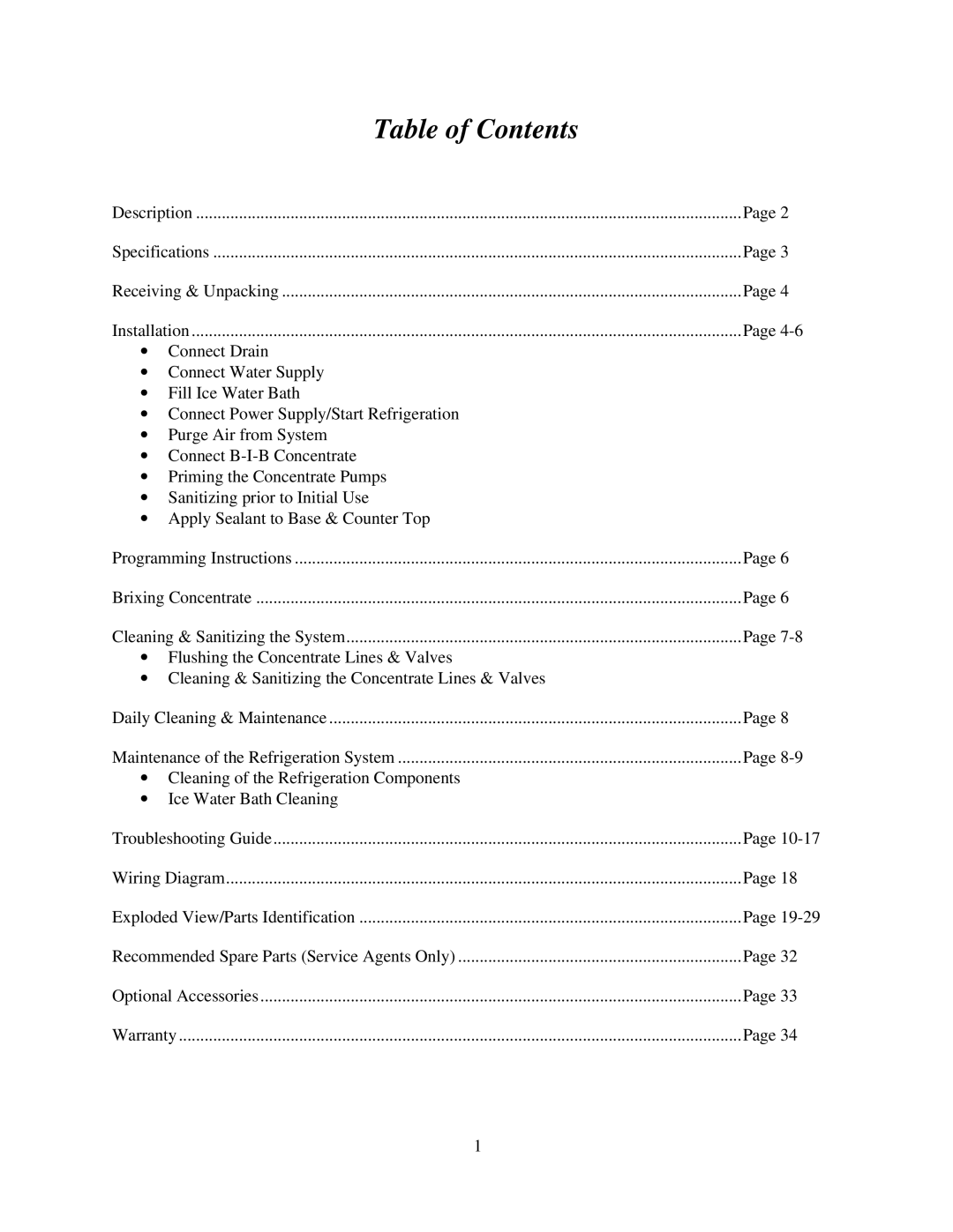 Cornelius MJ30-4 PB, MJ32-4 PB, MJ32-4 PC, MJ30-4 PC, MJ31-4 PB, MJ31-4 PC service manual Table of Contents 