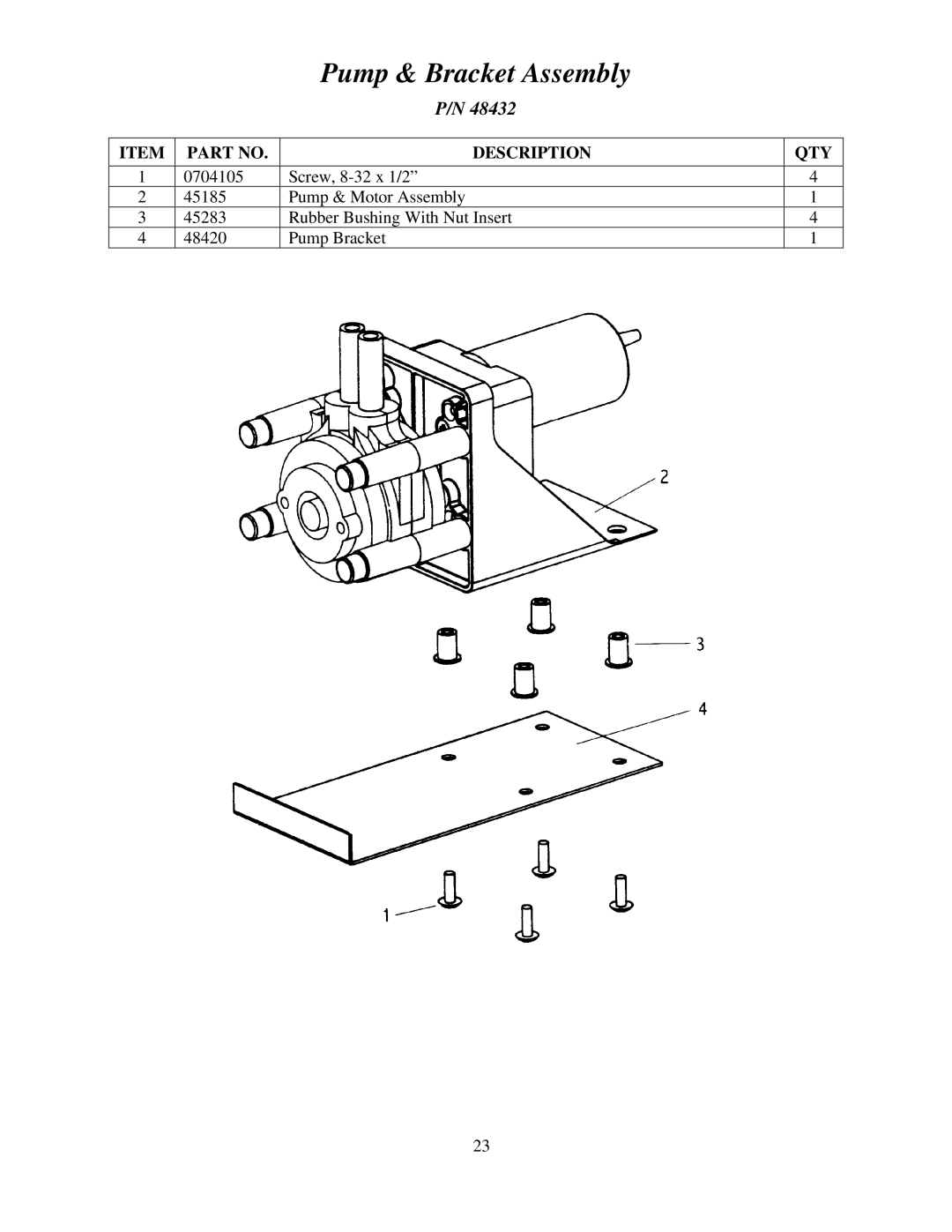 Cornelius MJ32-4 PB, MJ32-4 PC, MJ30-4 PB, MJ30-4 PC, MJ31-4 PB, MJ31-4 PC service manual Pump & Bracket Assembly 