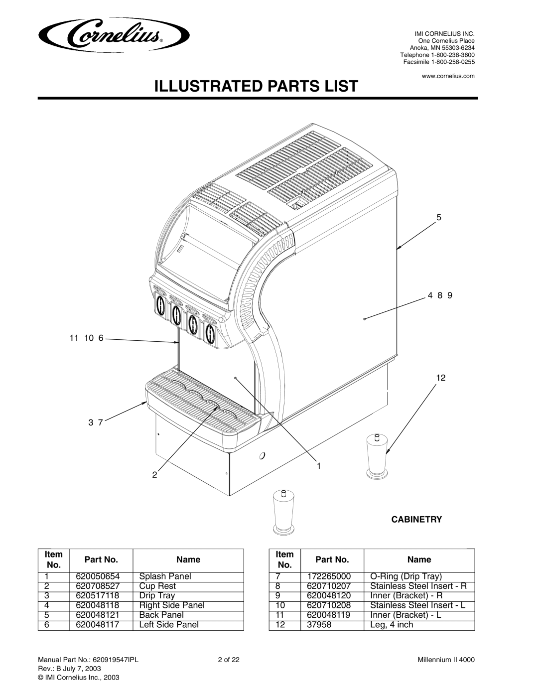 Cornelius MJ32-4 PC, MJ32-4 PB, MJ30-4 PB, MJ30-4 PC, MJ31-4 PB, MJ31-4 PC service manual Illustrated Parts List, Name 