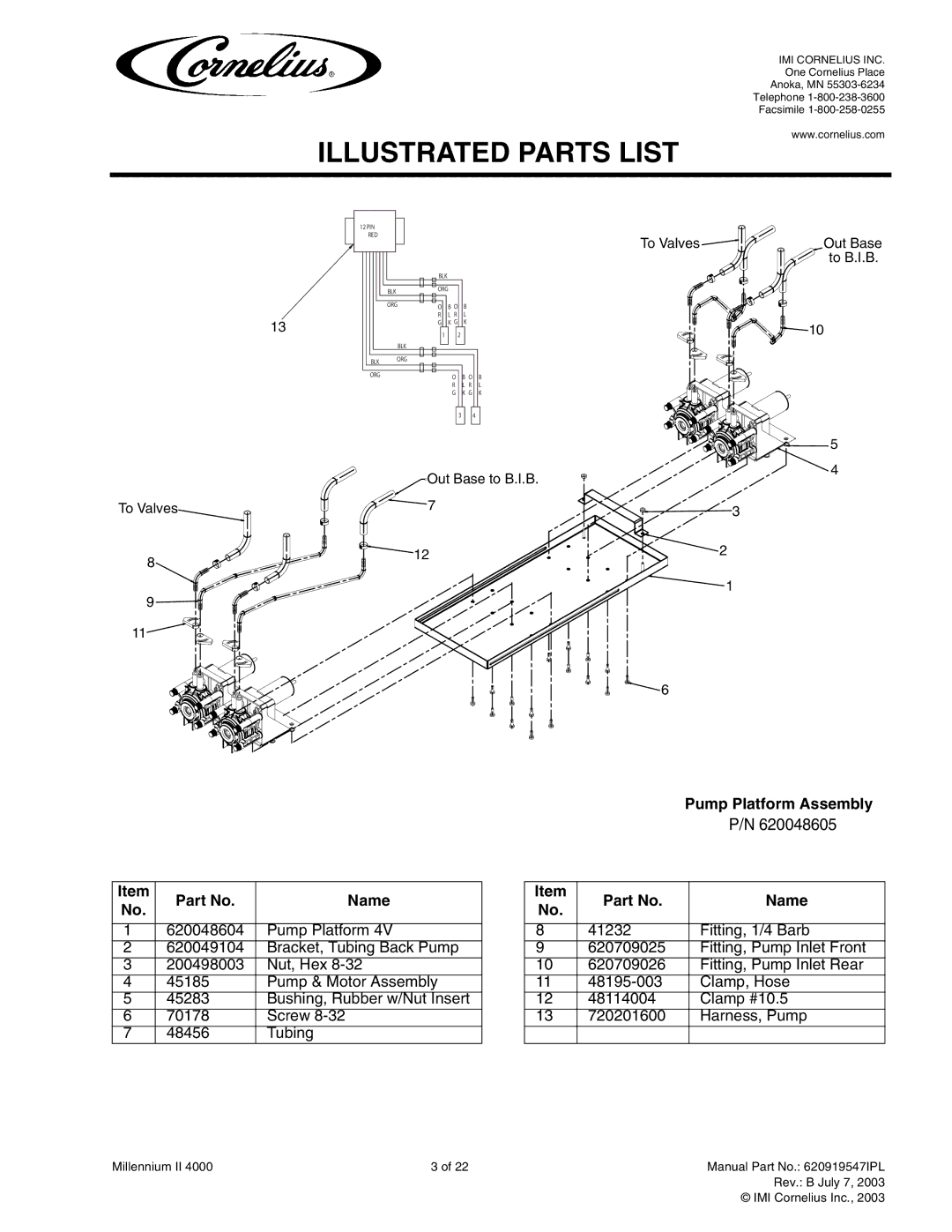 Cornelius MJ30-4 PB, MJ32-4 PB, MJ32-4 PC, MJ30-4 PC, MJ31-4 PB, MJ31-4 PC service manual Pump Platform Assembly 