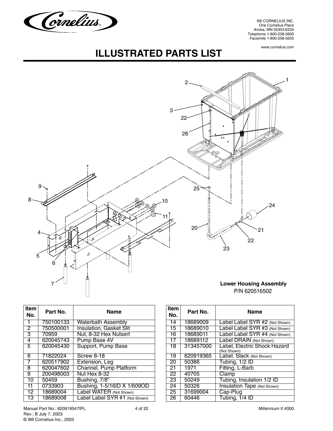 Cornelius MJ30-4 PC, MJ32-4 PB, MJ32-4 PC, MJ30-4 PB, MJ31-4 PB, MJ31-4 PC service manual Lower Housing Assembly 