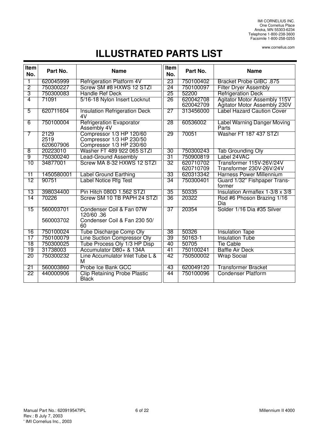 Cornelius MJ31-4 PC, MJ32-4 PB, MJ32-4 PC, MJ30-4 PB, MJ30-4 PC, MJ31-4 PB service manual Illustrated Parts List 