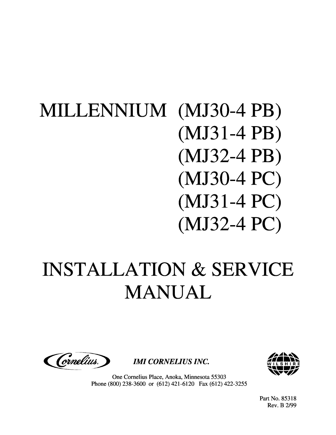 Cornelius MJ32-4 PC, MJ32-4 PB, MJ30-4 PB, MJ30-4 PC, MJ31-4 PB, MJ31-4 PC service manual Imi Cornelius Inc 