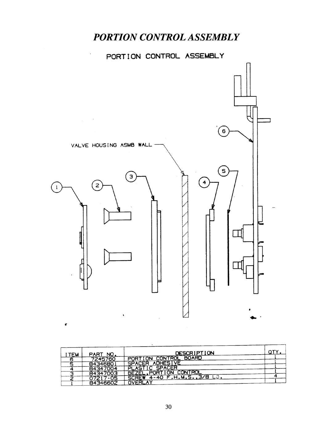 Cornelius MJ32-4 PC, MJ32-4 PB, MJ30-4 PB, MJ30-4 PC, MJ31-4 PB, MJ31-4 PC service manual Portion Control Assembly 