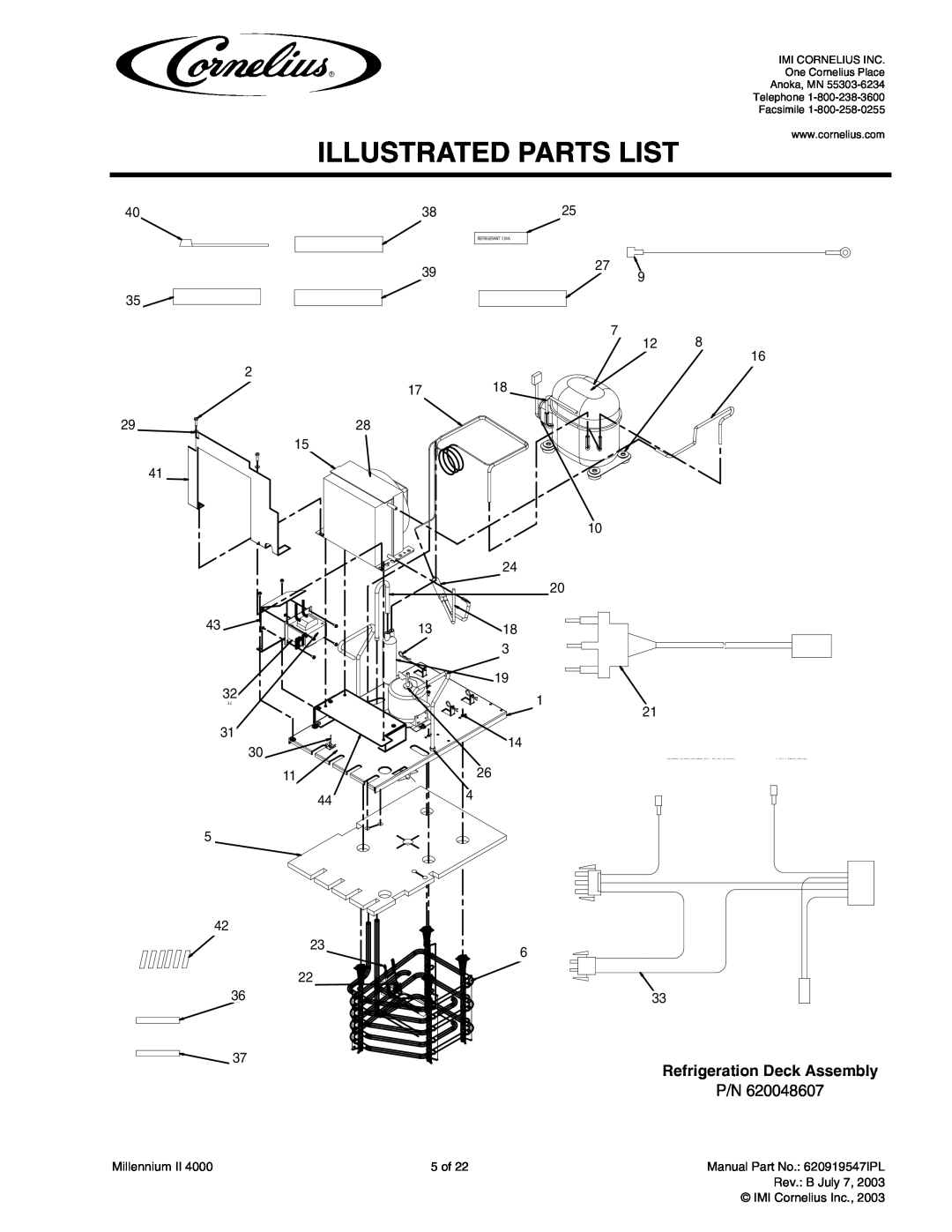 Cornelius MJ31-4 PB Illustrated Parts List, Refrigeration Deck Assembly, 1717, Millennium, 5 of, Rev. B July, 2003 