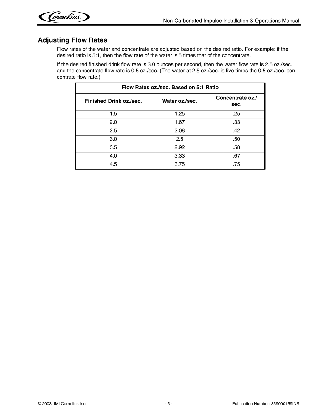 Cornelius Non-Carbonated Post-Mix Beverage Dispenser operation manual Adjusting Flow Rates 