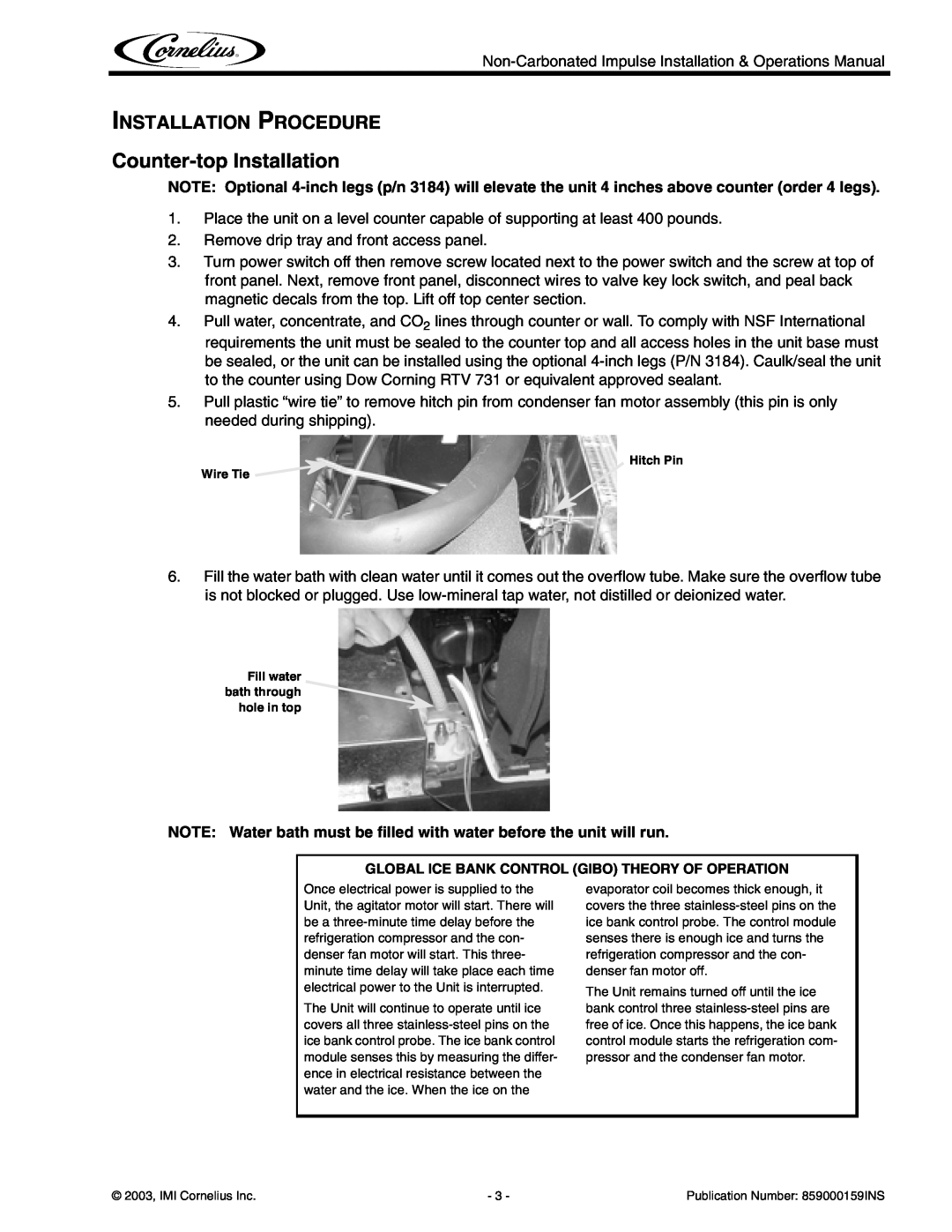 Cornelius Non-Carbonated Post-Mix Beverage Dispenser operation manual Counter-top Installation, Installation Procedure 