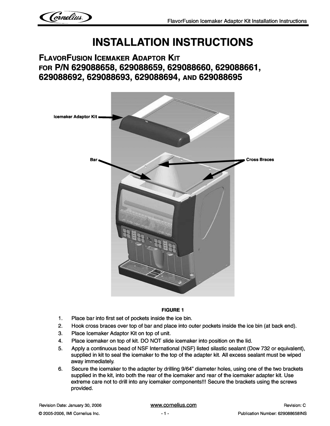 Cornelius none installation instructions Installation Instructions, Flavorfusion Icemaker Adaptor Kit 