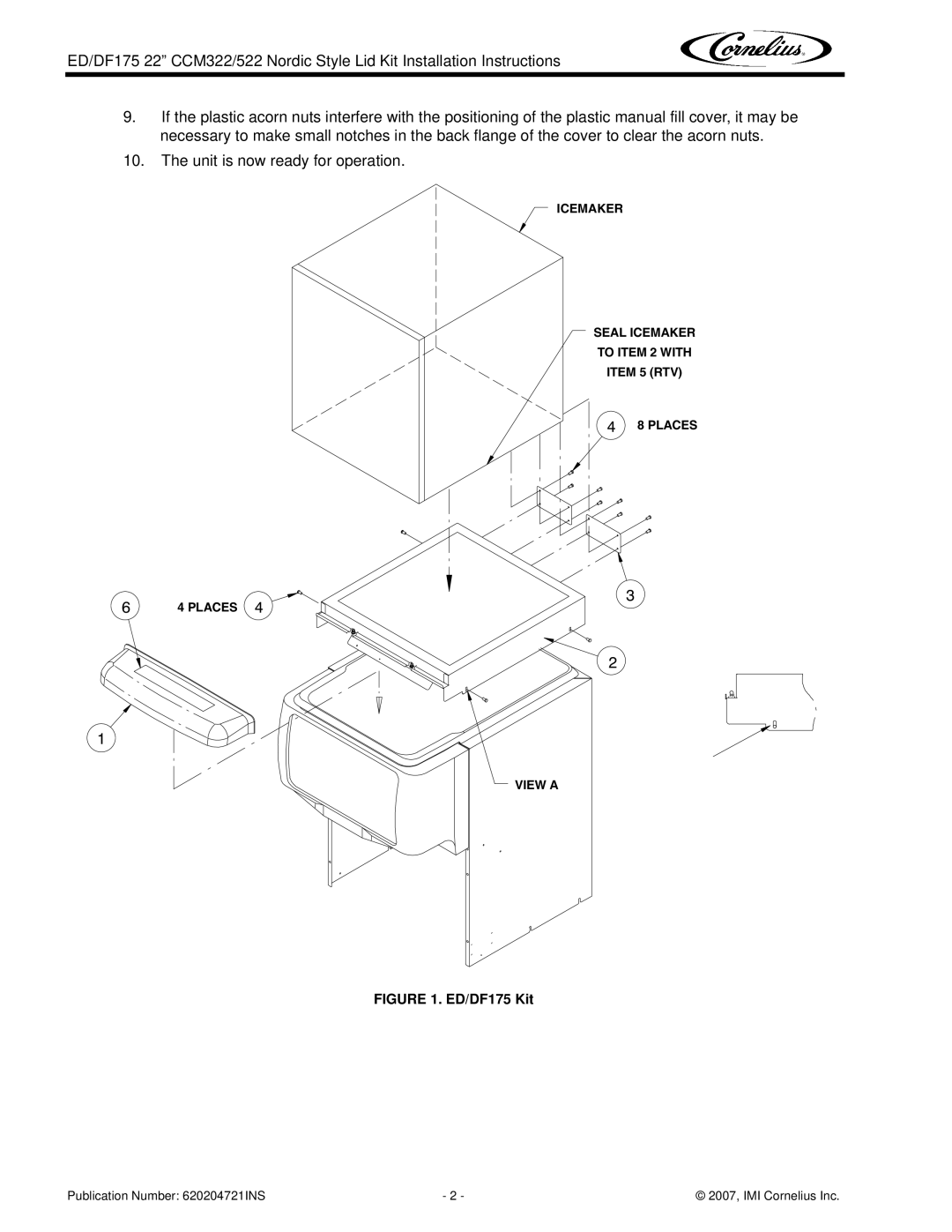 Cornelius P/N 620204721 installation instructions Mounting Template 