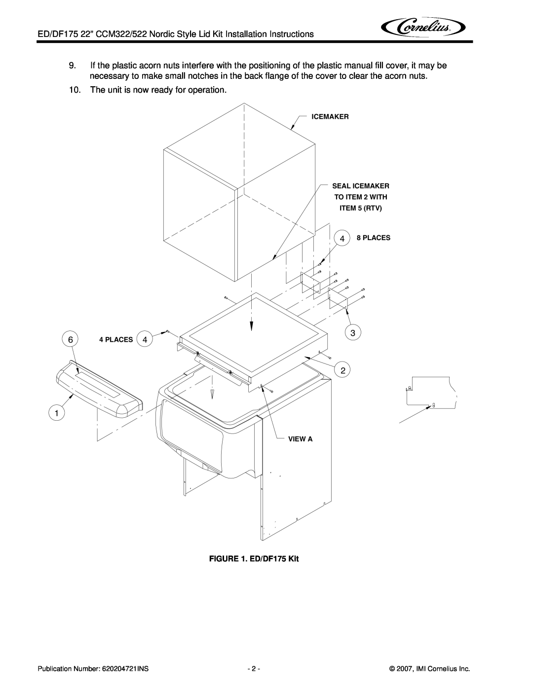 Cornelius P/N 620204721 installation instructions Mounting Template 