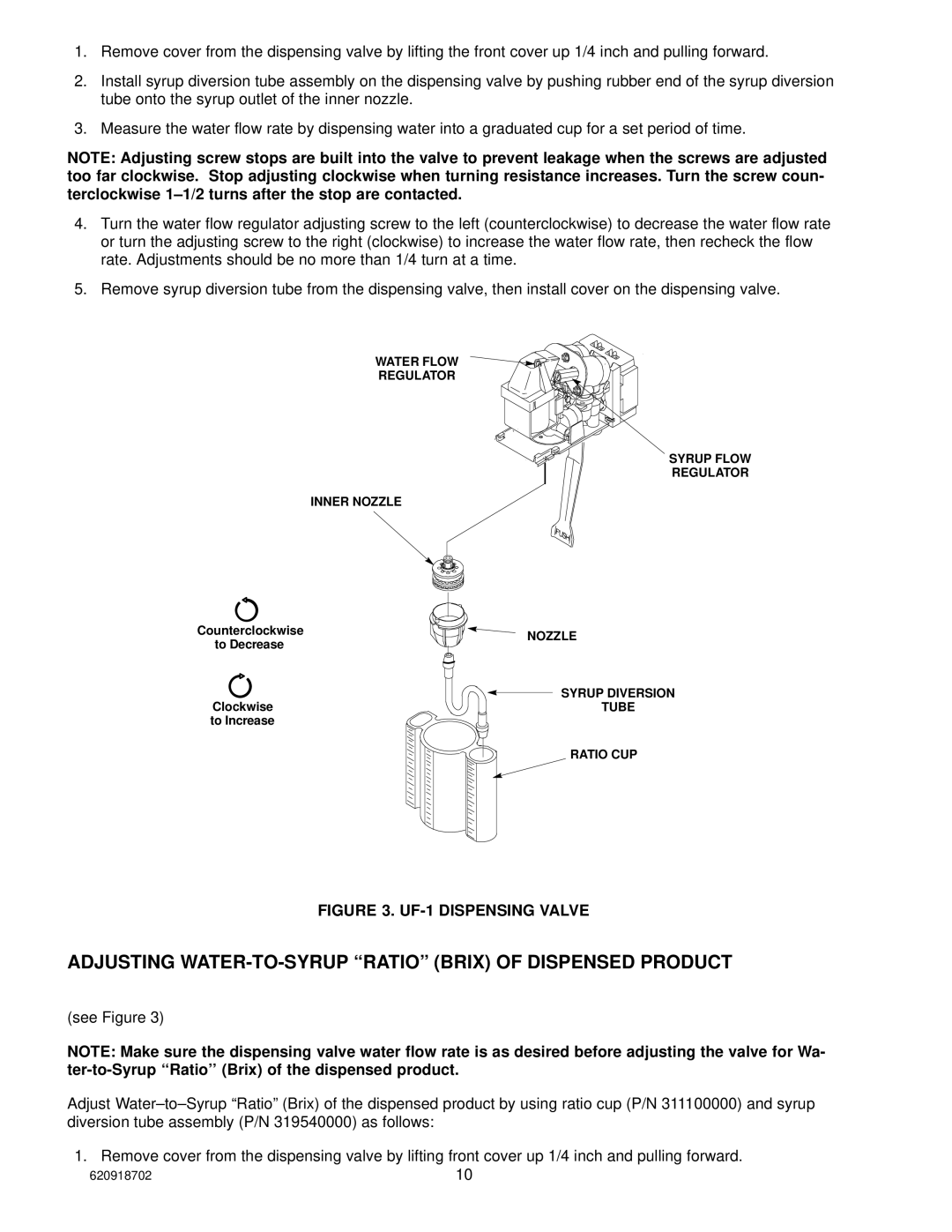 Cornelius PR150 BC manual Adjusting WATER-TO-SYRUP Ratio Brix of Dispensed Product 