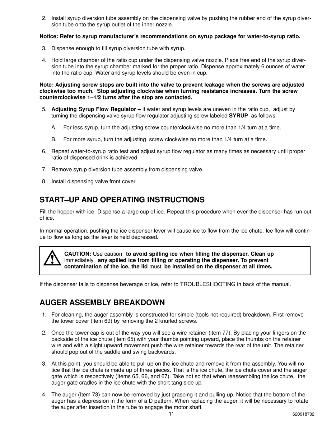 Cornelius PR150 BC manual START-UP and Operating Instructions, Auger Assembly Breakdown 