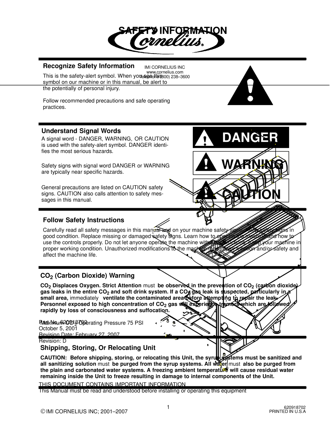 Cornelius PR150 BC manual Recognize Safety Information 