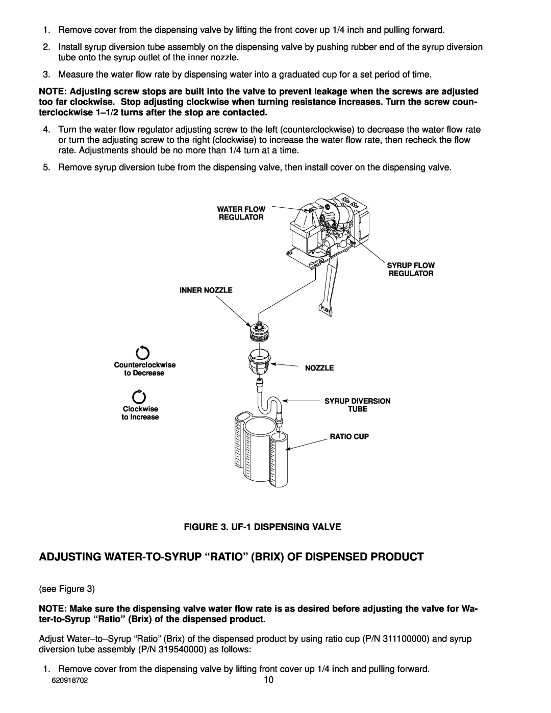 Cornelius PR150 BC manual Adjusting Water-To-Syrup “Ratio” Brix Of Dispensed Product 