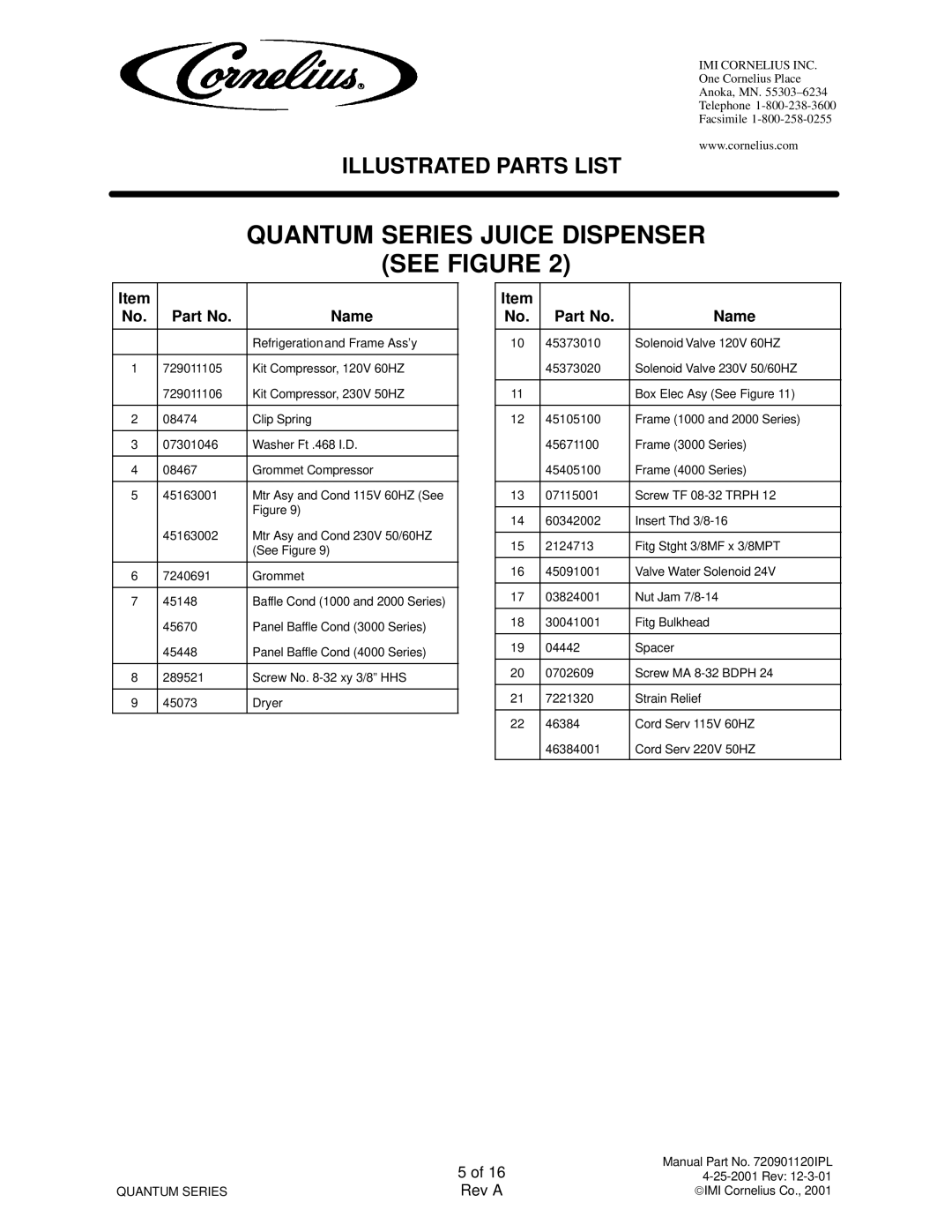 Cornelius QUANTUM SERIES service manual Quantum Series Juice Dispenser See Figure 