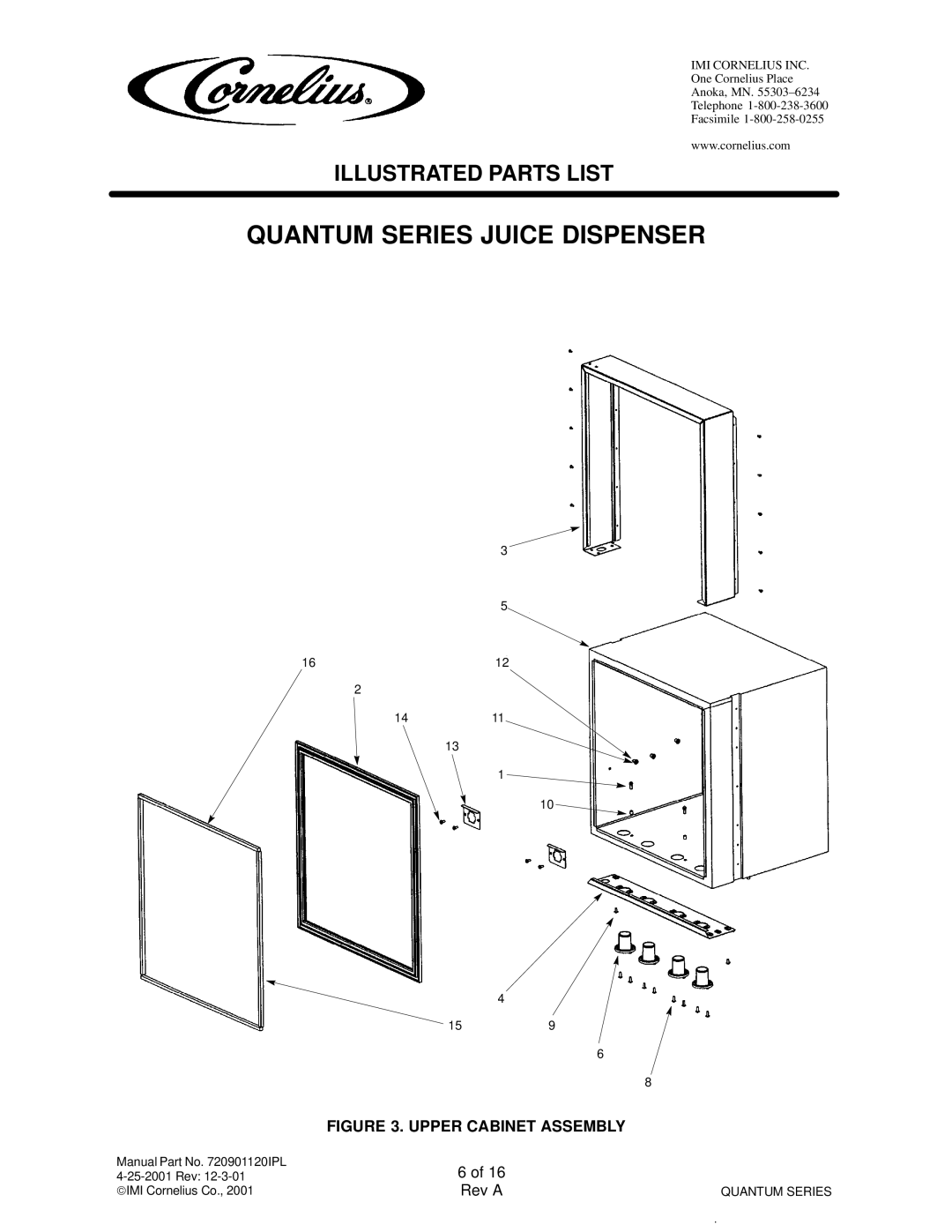 Cornelius QUANTUM SERIES service manual Upper Cabinet Assembly 