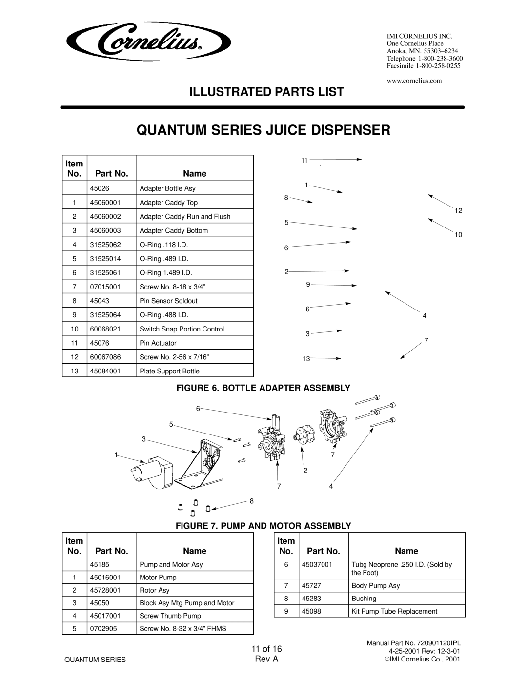 Cornelius QUANTUM SERIES service manual Bottle Adapter Assembly 