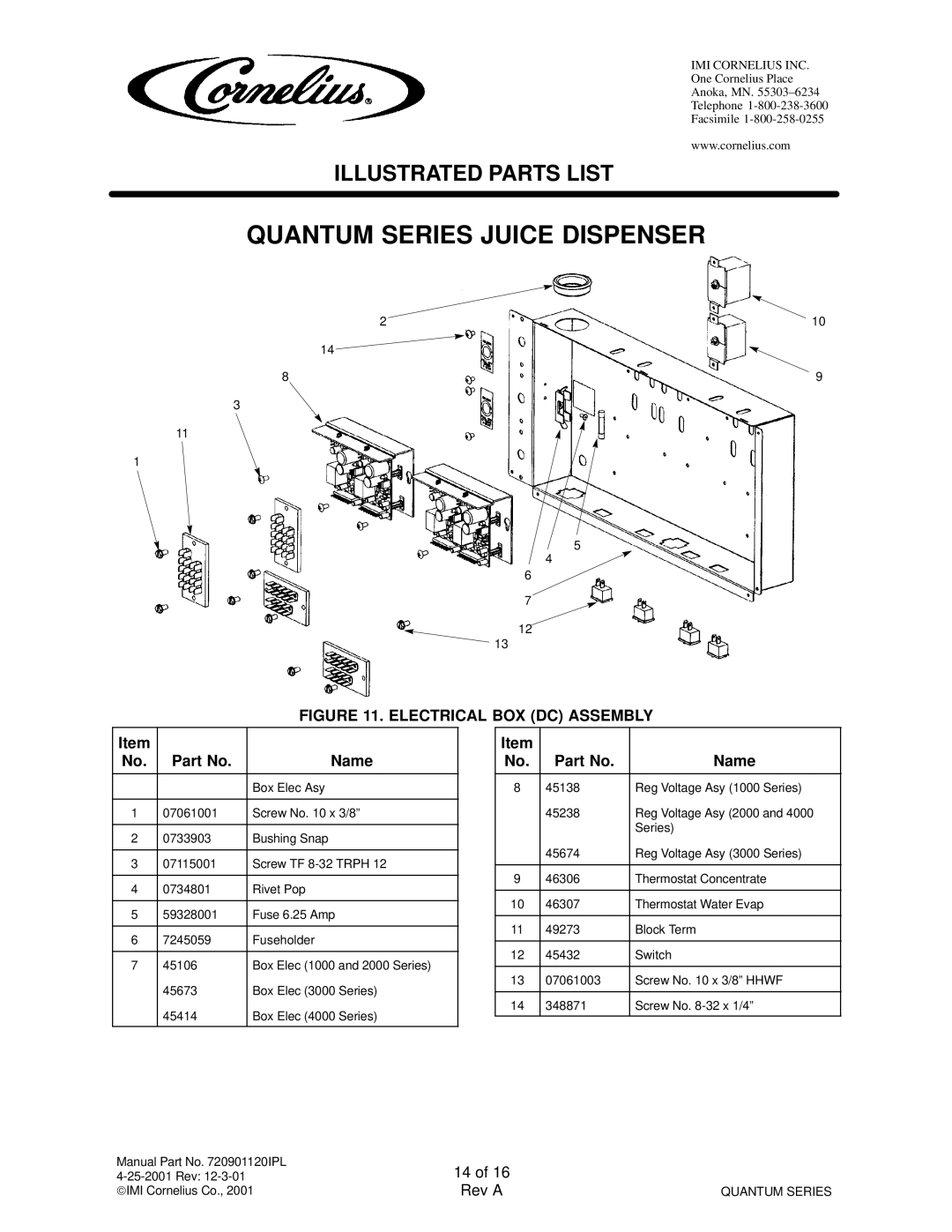 Cornelius QUANTUM SERIES service manual Electrical BOX DC Assembly 