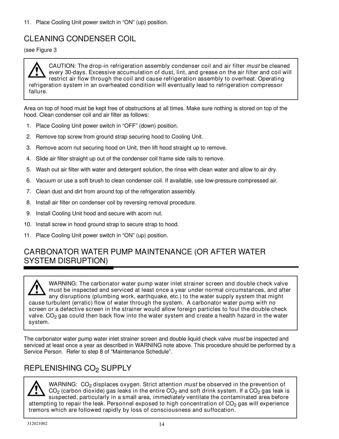 Cornelius R-134A manual Cleaning Condenser Coil, Replenishing CO2 Supply 