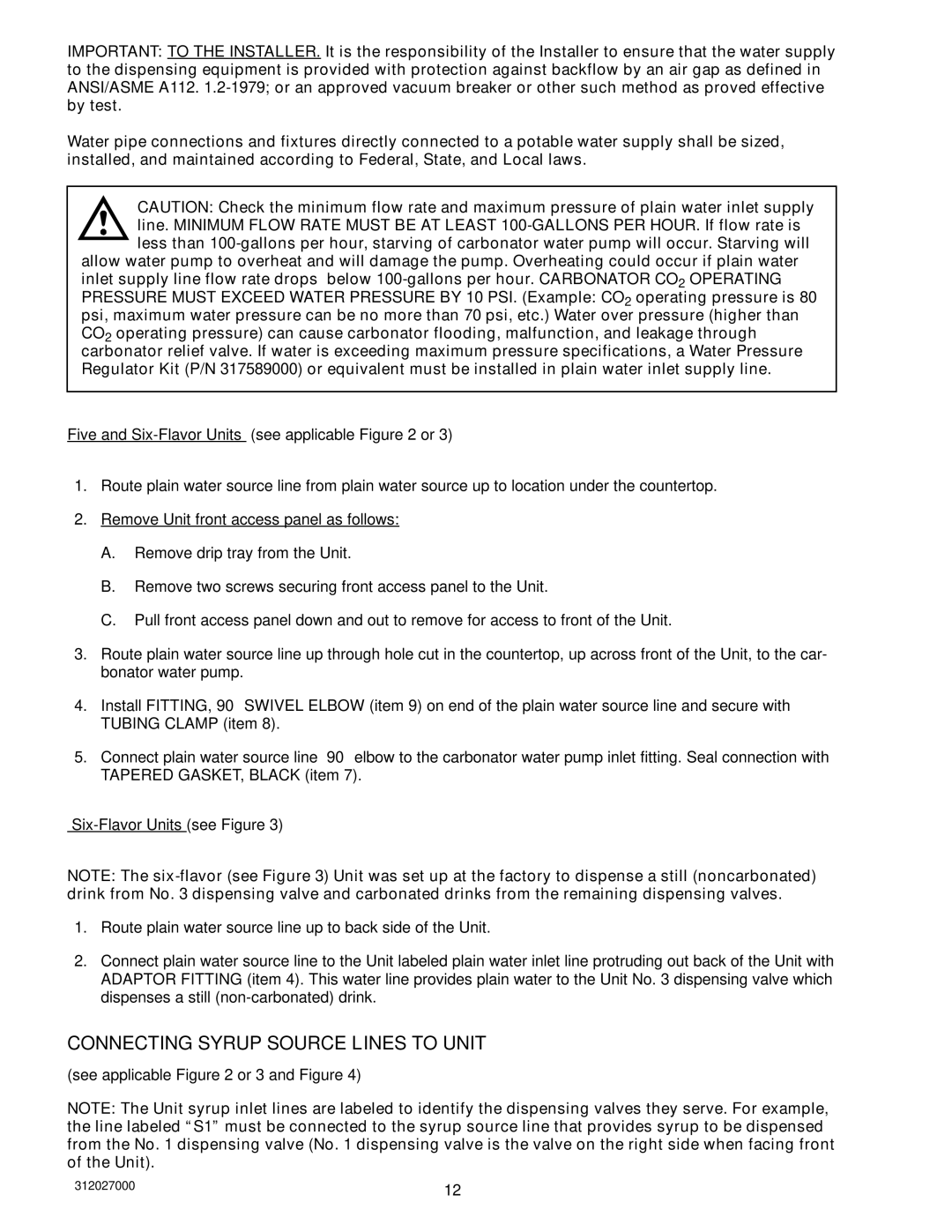 Cornelius R-134A service manual Connecting Syrup Source Lines to Unit 