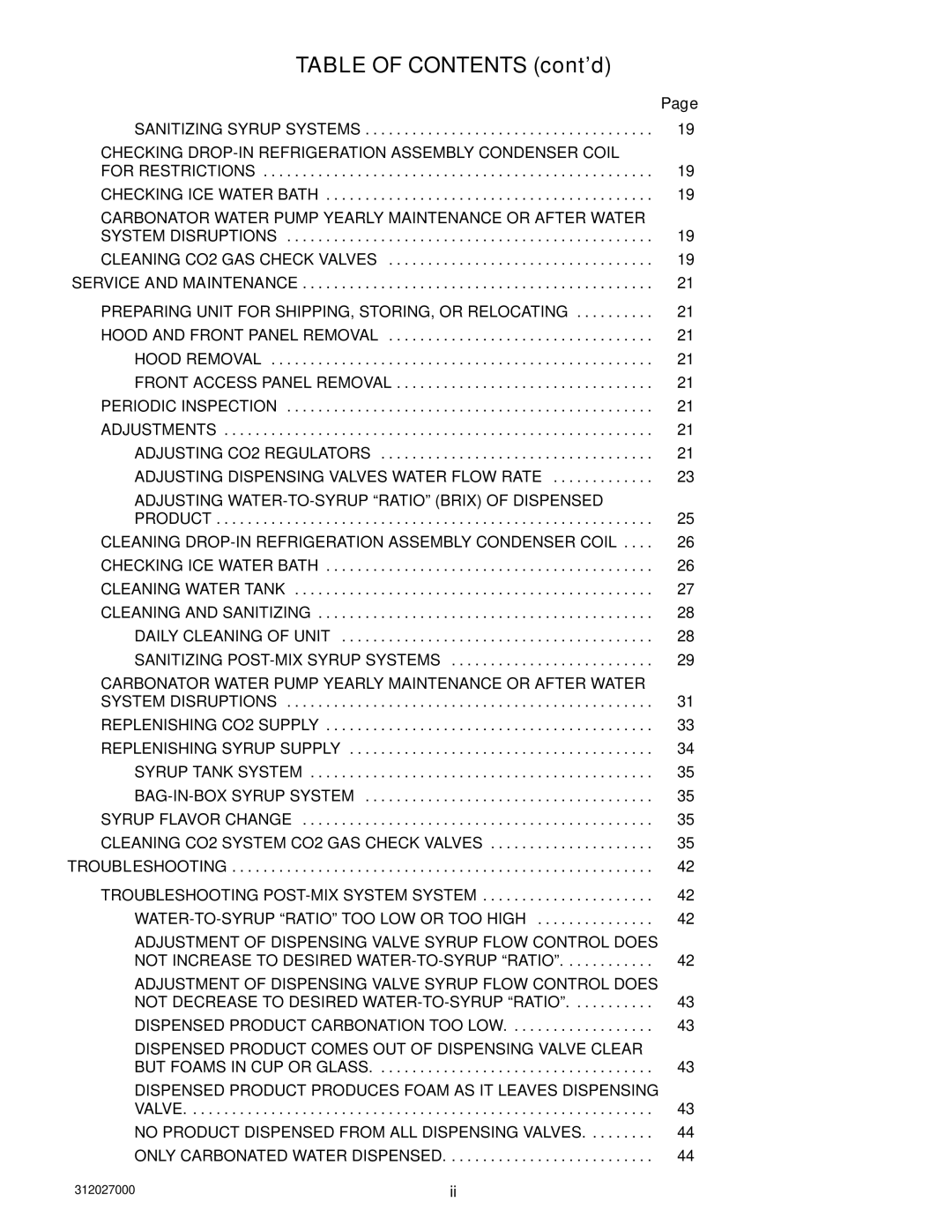 Cornelius R-134A service manual Table of Contents cont’d 