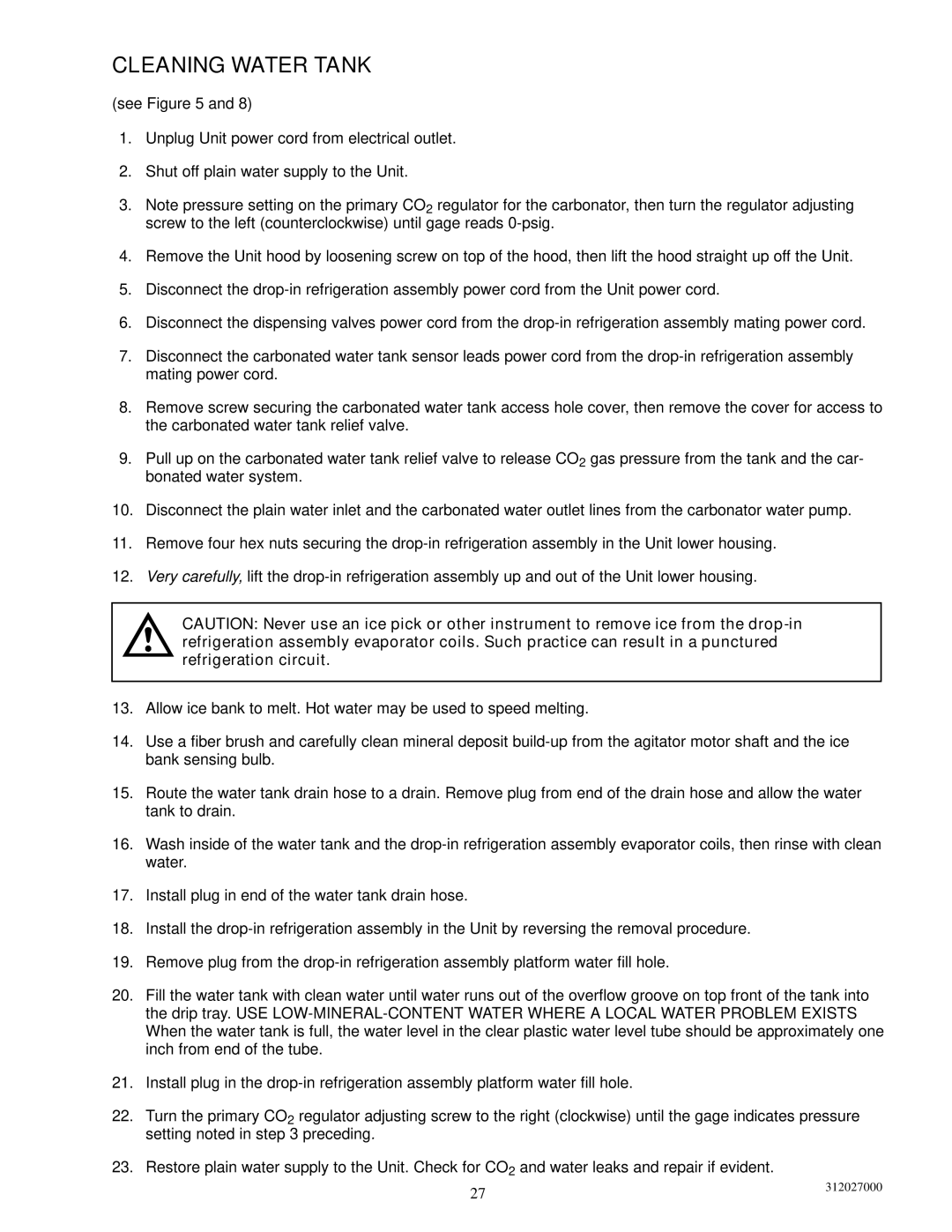 Cornelius R-134A service manual Cleaning Water Tank 