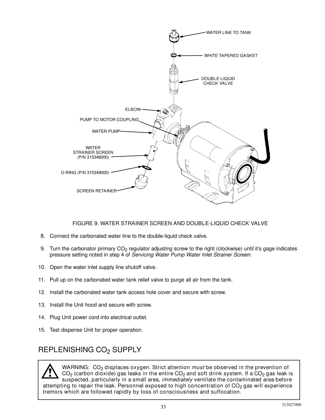 Cornelius R-134A service manual Water Strainer Screen and DOUBLE-LIQUID Check Valve 