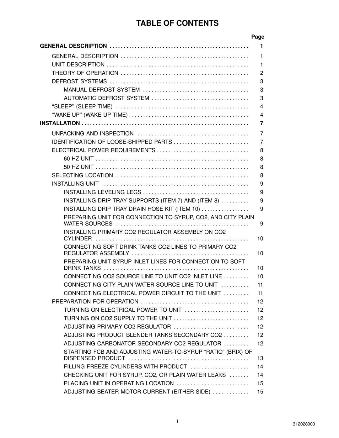 Cornelius R-404A REFRIGERANT service manual Table of Contents 