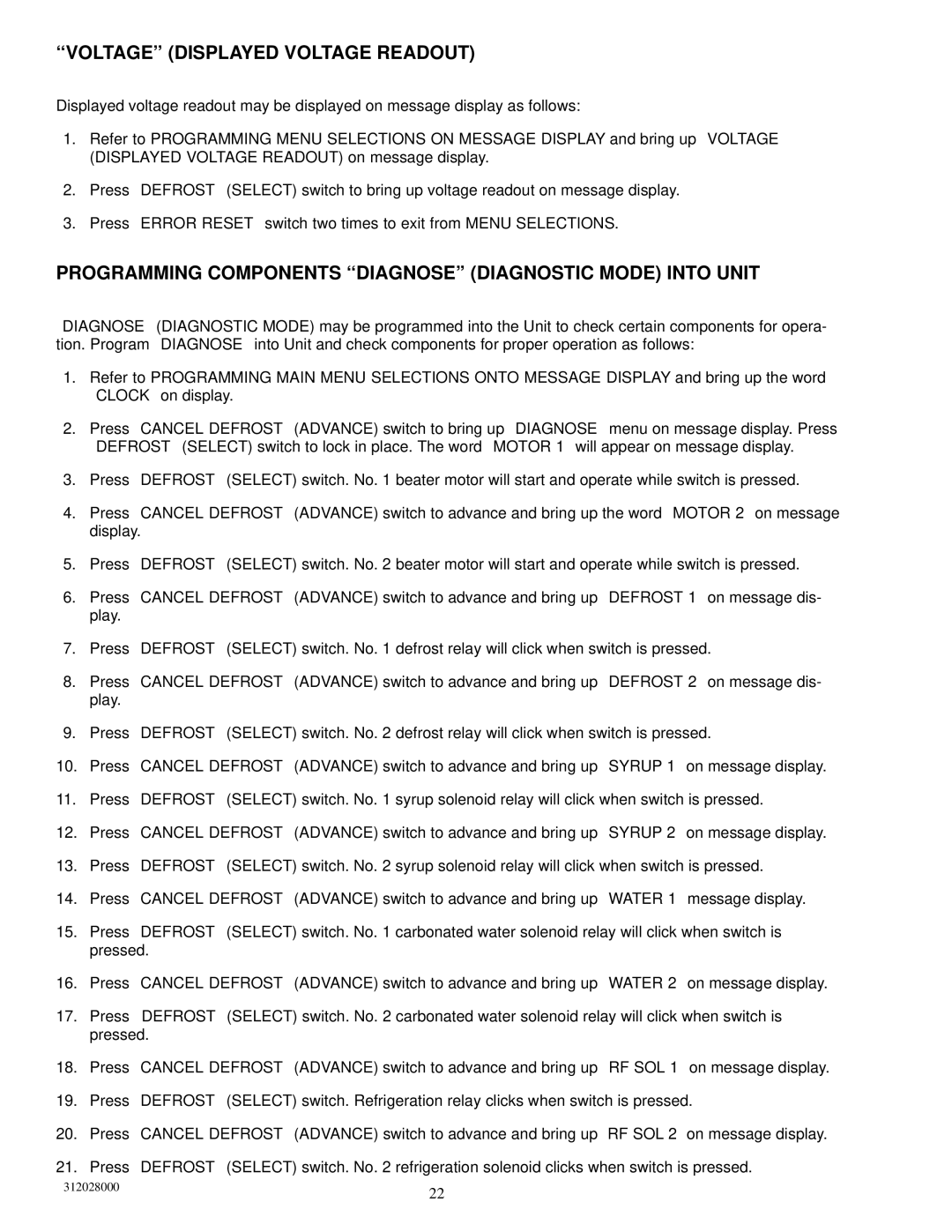 Cornelius R-404A REFRIGERANT service manual ‘‘VOLTAGE’’ Displayed Voltage Readout 