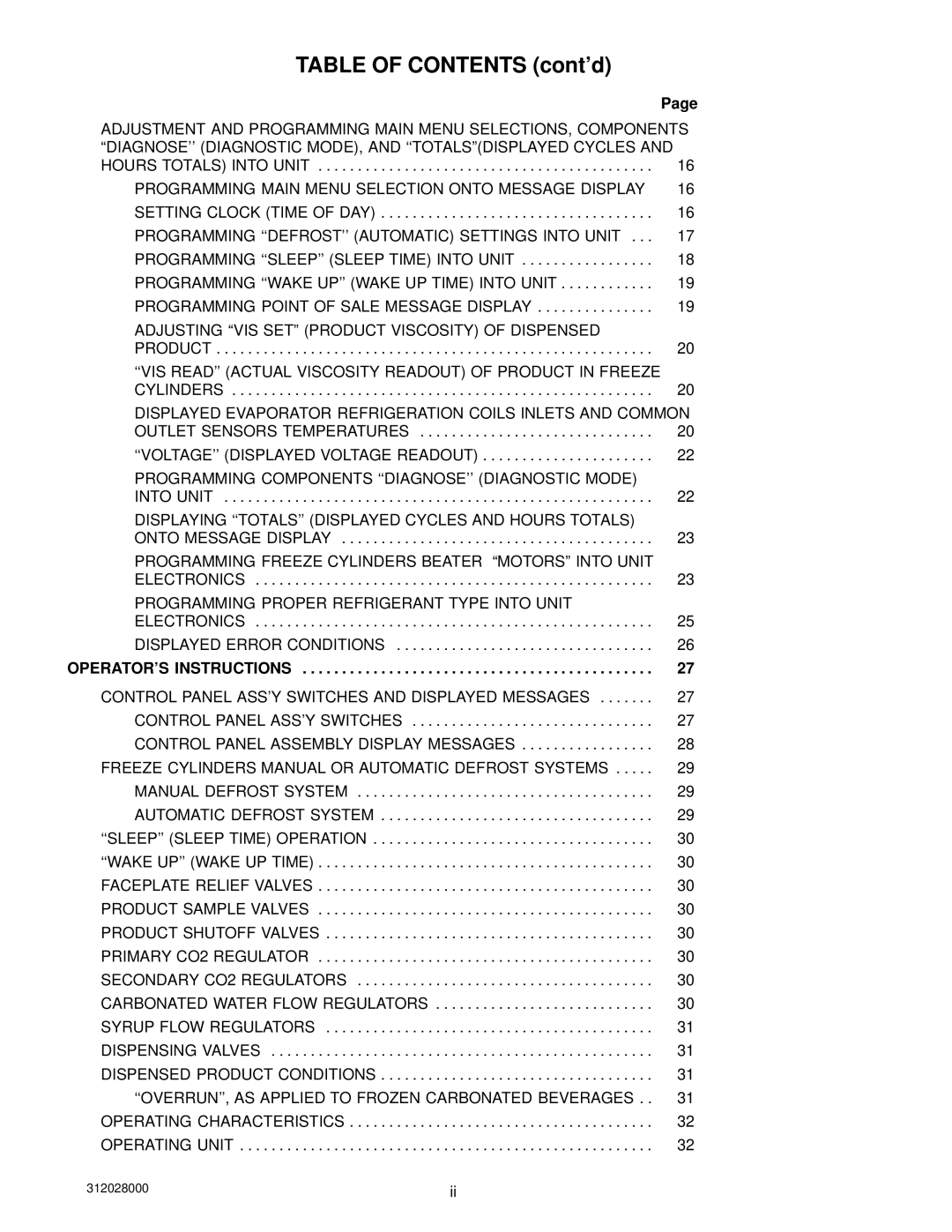 Cornelius R-404A REFRIGERANT service manual Table of Contents cont’d 