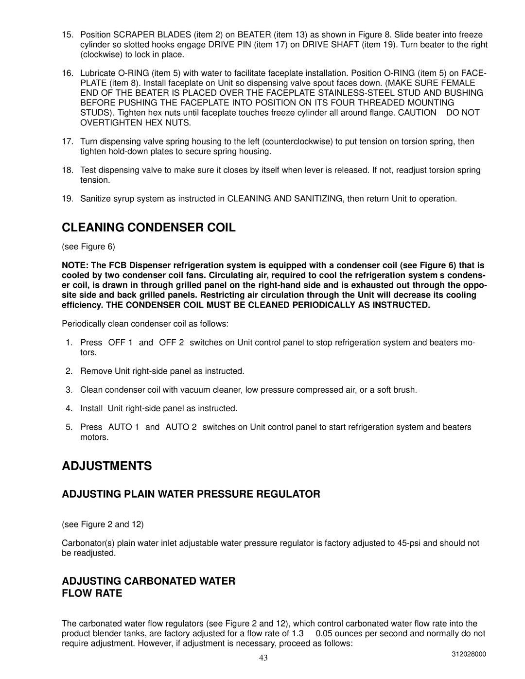 Cornelius R-404A REFRIGERANT service manual Adjusting Plain Water Pressure Regulator, Adjusting Carbonated Water Flow Rate 