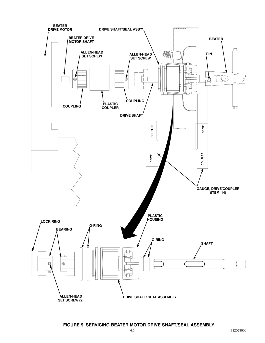 Cornelius R-404A REFRIGERANT service manual Servicing Beater Motor Drive SHAFT/SEAL Assembly 