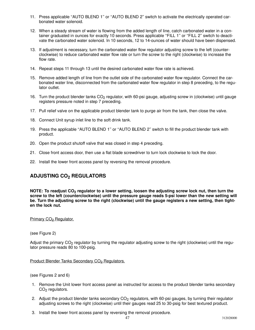 Cornelius R-404A REFRIGERANT service manual Adjusting CO2 Regulators 