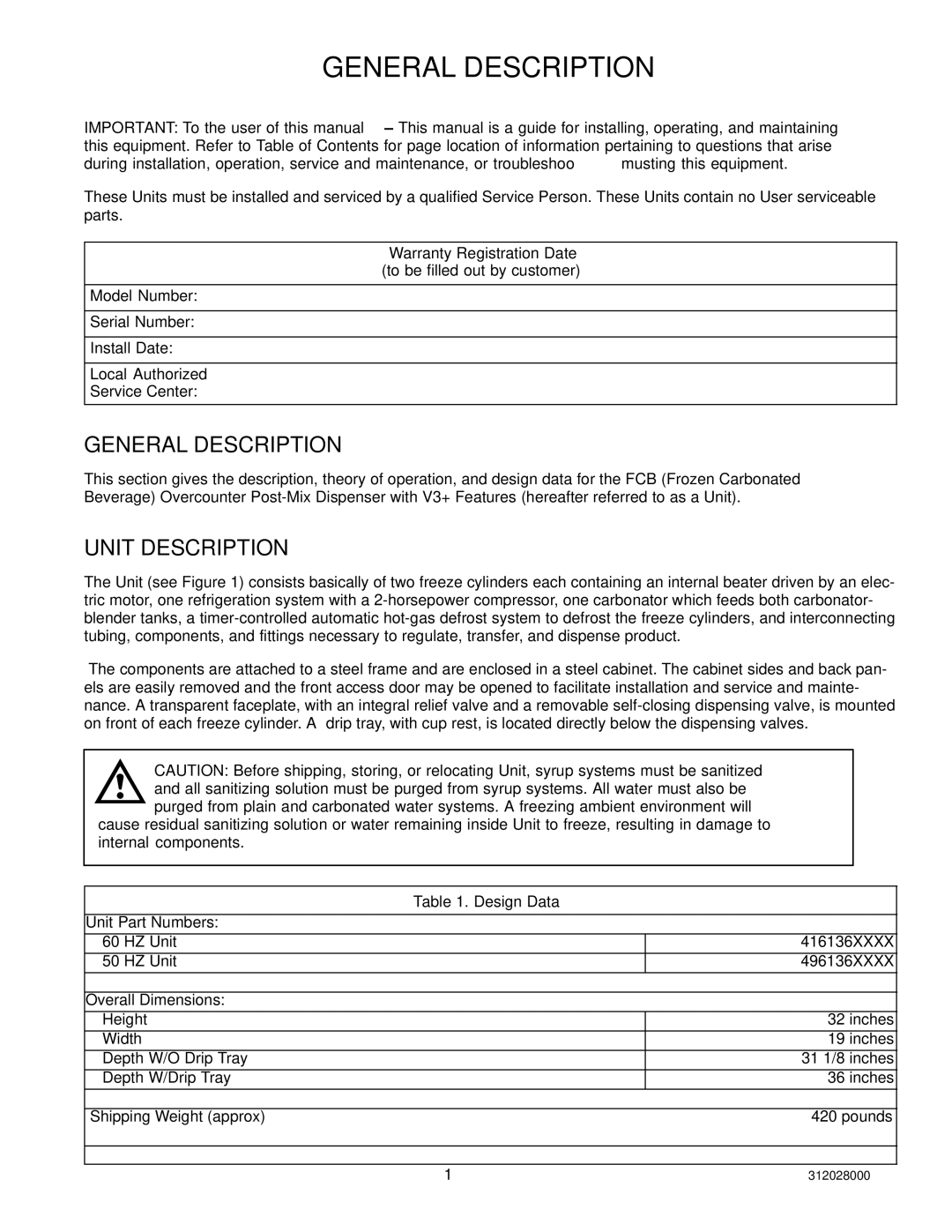 Cornelius R-404A REFRIGERANT service manual General Description, Unit Description 