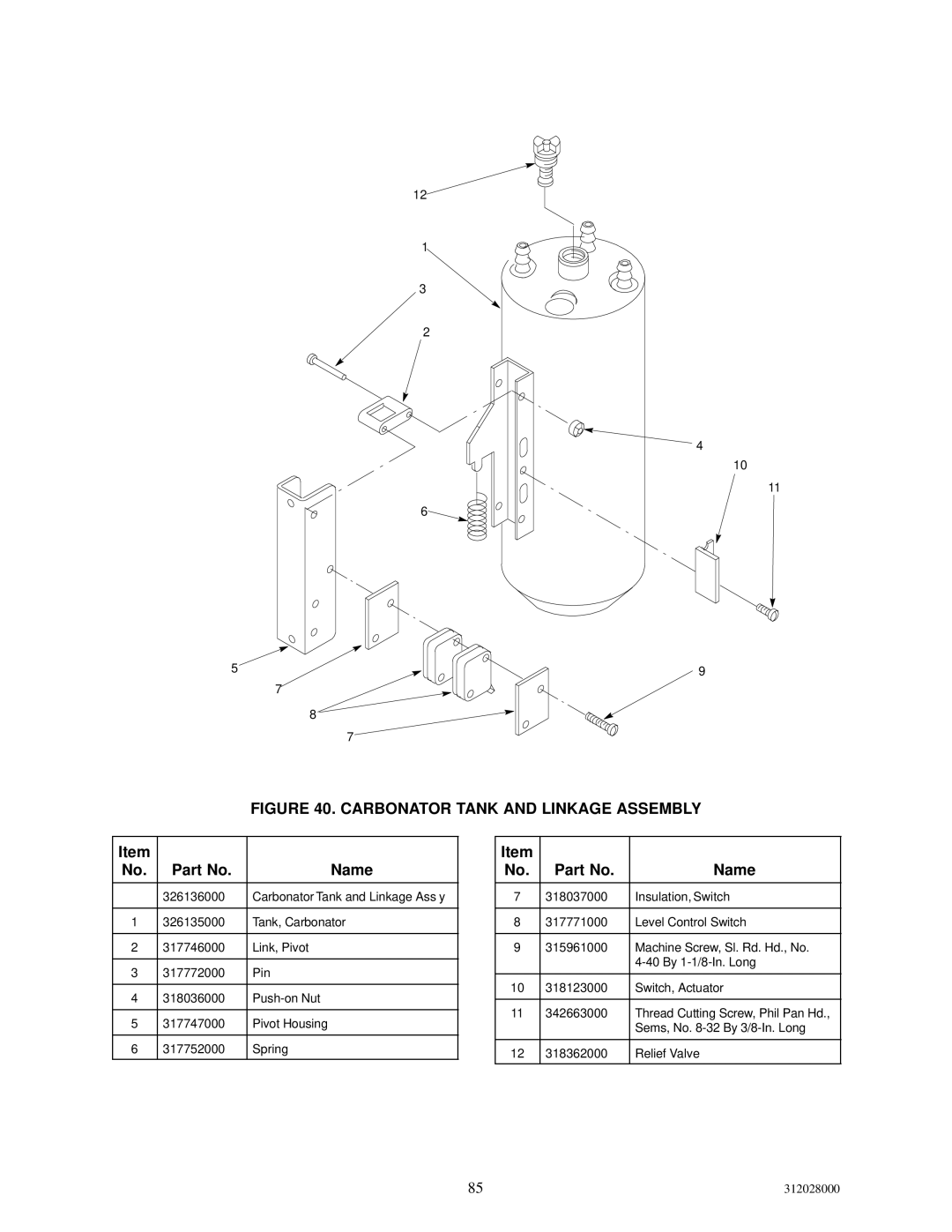 Cornelius R-404A REFRIGERANT service manual Carbonator Tank and Linkage Assembly 