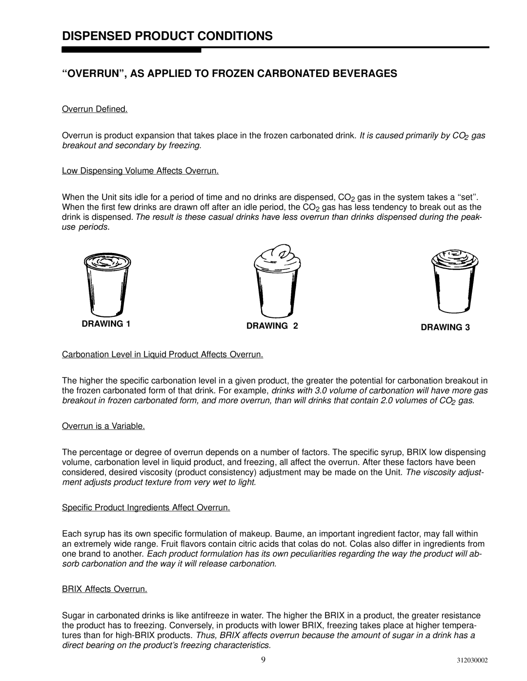 Cornelius R-404A manual Dispensed Product Conditions, ‘‘OVERRUN’’, AS Applied to Frozen Carbonated Beverages, Drawing 