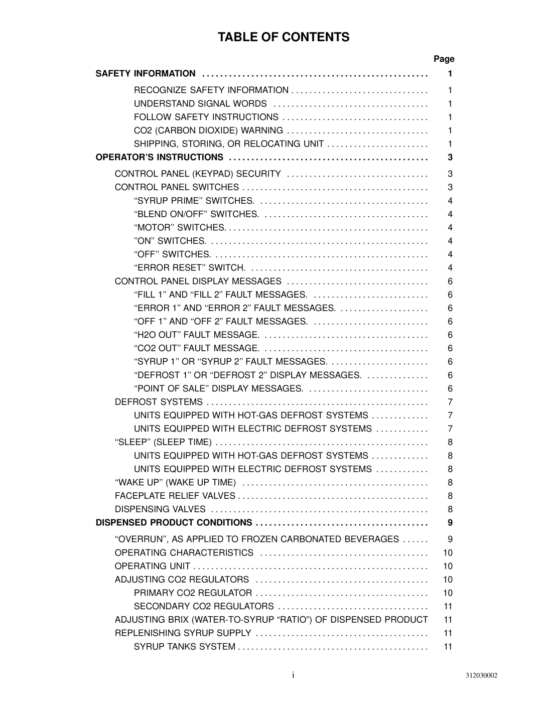 Cornelius R-404A manual Table of Contents 