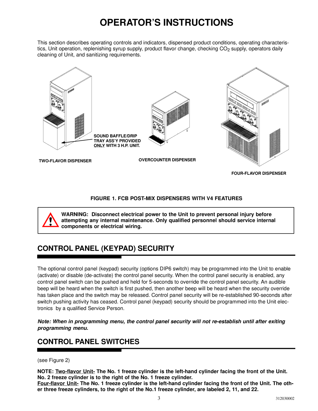 Cornelius R-404A manual Control Panel Keypad Security, Control Panel Switches 