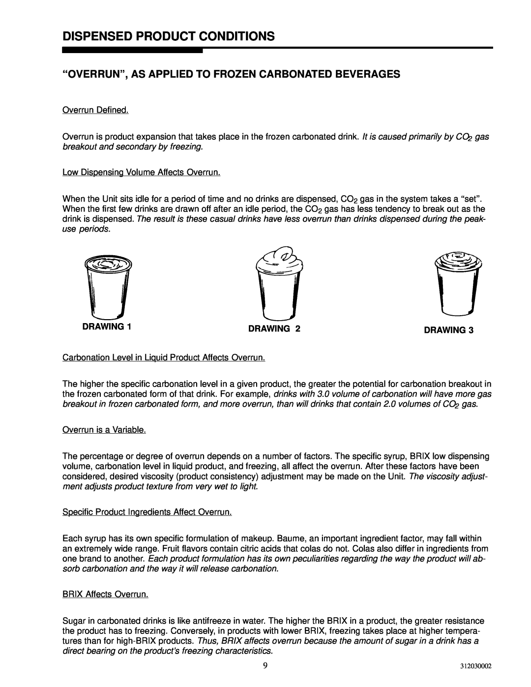 Cornelius R-404A manual Dispensed Product Conditions, ‘‘Overrun’’, As Applied To Frozen Carbonated Beverages 