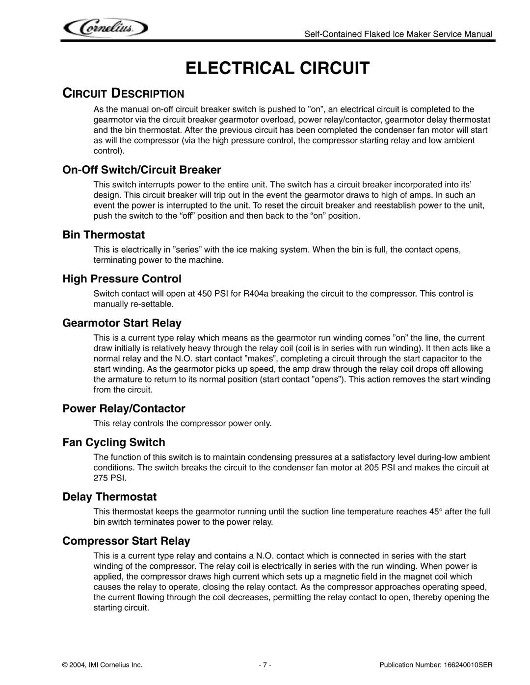 Cornelius Series 725, Series 525, Series 200 service manual Electrical Circuit 