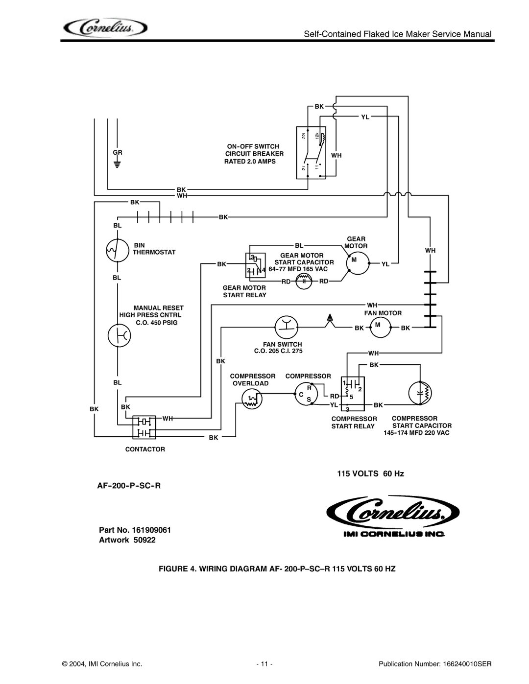 Cornelius Series 525, Series 200, Series 725 service manual Wiring Diagram AF- 200-P-SC-R 115 Volts 60 HZ 