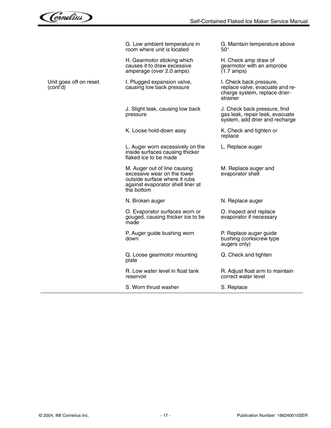 Cornelius Series 525, Series 200, Series 725 service manual Low ambient temperature 