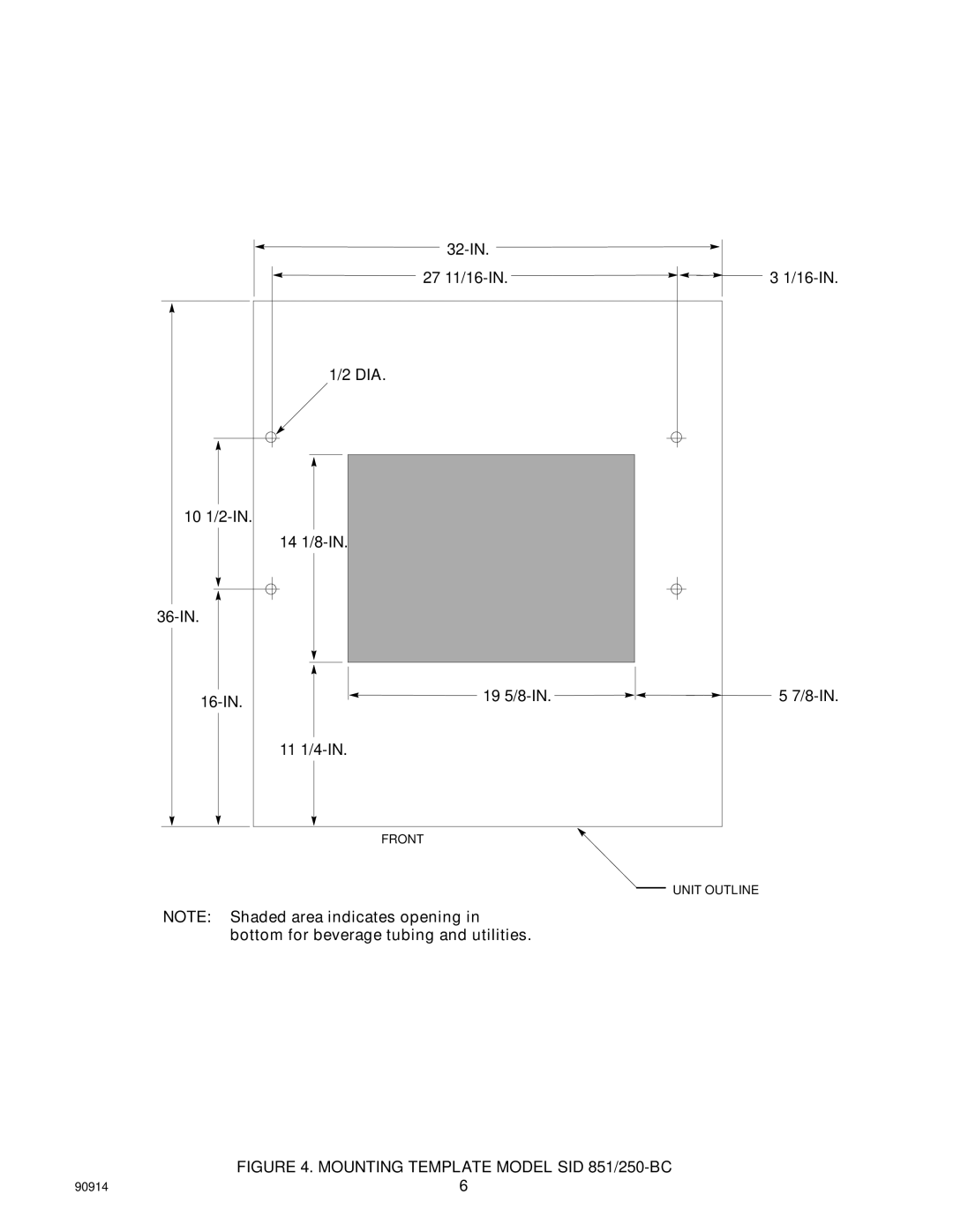 Cornelius SID851A/250S-BC, SID851W/250S-BC manual Mounting Template Model SID 851/250-BC 